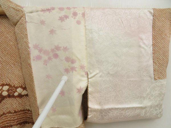 Photo8: 5509T10z480 Vintage Japanese Kimono Silk SHIBORI HAORI Flower Light brown (8)