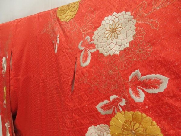 Photo2: 5509T11z1020 Vintage Japanese Kimono Silk FURISODE Tomato red (2)