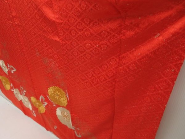 Photo4: 5509T11z1020 Vintage Japanese Kimono Silk FURISODE Tomato red (4)