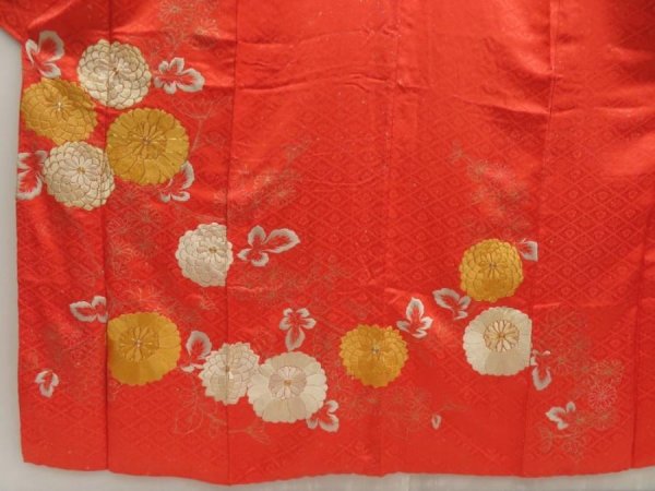 Photo5: 5509T11z1020 Vintage Japanese Kimono Silk FURISODE Tomato red (5)
