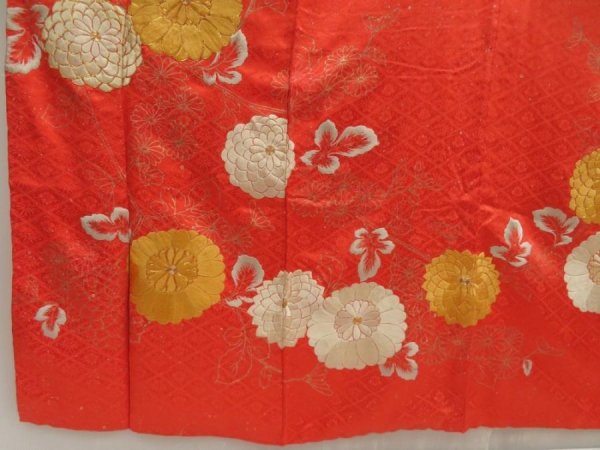 Photo6: 5509T11z1020 Vintage Japanese Kimono Silk FURISODE Tomato red (6)