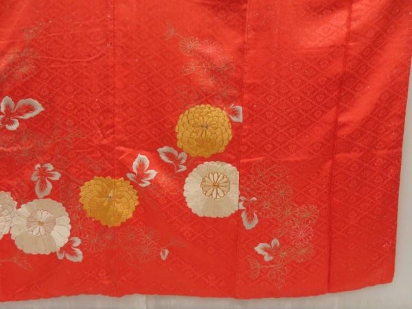 Photo7: 5509T11z1020 Vintage Japanese Kimono Silk FURISODE Tomato red (7)
