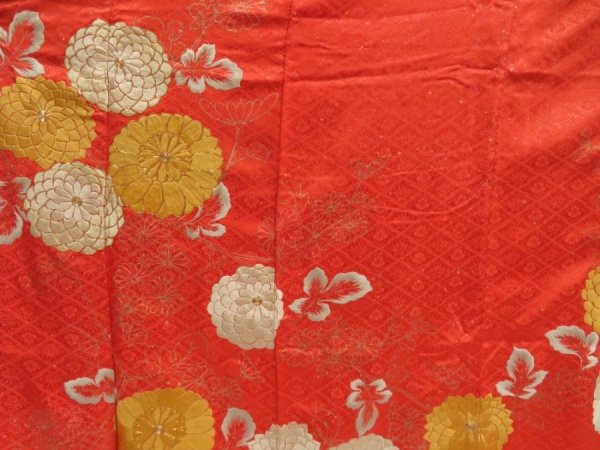 Photo8: 5509T11z1020 Vintage Japanese Kimono Silk FURISODE Tomato red (8)