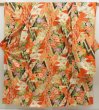 Photo1: 5509T13z1100 Vintage Japanese Kimono Silk FURISODE Peony Dark orange (1)