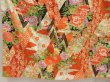 Photo6: 5509T13z1100 Vintage Japanese Kimono Silk FURISODE Peony Dark orange (6)