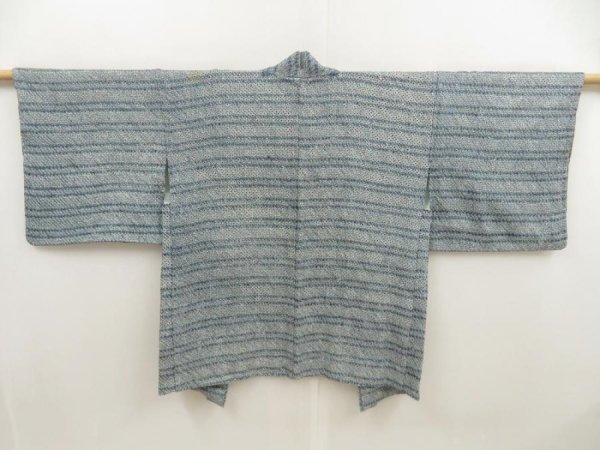 Photo1: 5510T01z450 Vintage Japanese Kimono Silk SHIBORI HAORI  Blue-Gray (1)