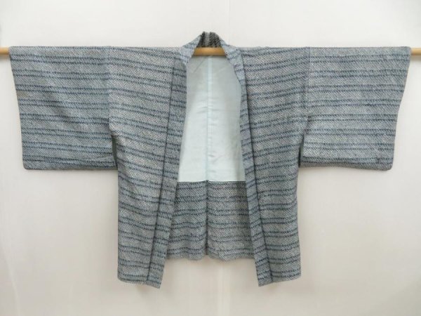 Photo6: 5510T01z450 Vintage Japanese Kimono Silk SHIBORI HAORI  Blue-Gray (6)