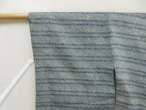 Photo7: 5510T01z450 Vintage Japanese Kimono Silk SHIBORI HAORI  Blue-Gray (7)