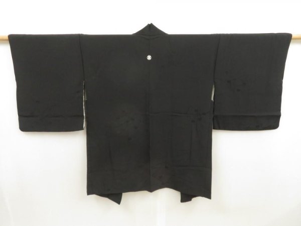 Photo1: 5510T03z580 Vintage Japanese Kimono Silk HAORI Flower Black (1)