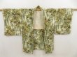 Photo7: 5510T07z610 Vintage Japanese Kimono Silk HAORI Flowers Olive green (7)