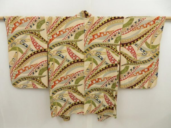 Photo1: 5510T08z530 Antique Japanese Kimono Silk HAORI  Light peach (1)