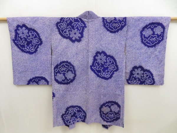 Photo1: 5510T09z410 Vintage Japanese Kimono Silk SHIBORI HAORI Flowers Dark lavender (1)