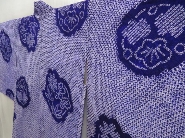 Photo2: 5510T09z410 Vintage Japanese Kimono Silk SHIBORI HAORI Flowers Dark lavender (2)