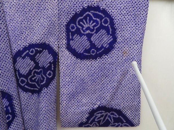 Photo7: 5510T09z410 Vintage Japanese Kimono Silk SHIBORI HAORI Flowers Dark lavender (7)