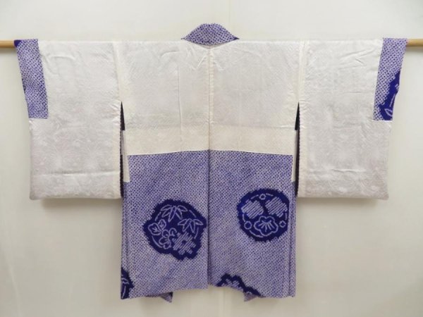 Photo8: 5510T09z410 Vintage Japanese Kimono Silk SHIBORI HAORI Flowers Dark lavender (8)