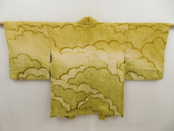 Photo1: 5510T10z610 Vintage Japanese Kimono Silk SHIBORI HAORI Cloud Olive (1)