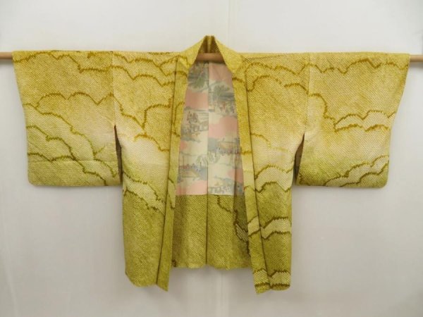 Photo5: 5510T10z610 Vintage Japanese Kimono Silk SHIBORI HAORI Cloud Olive (5)