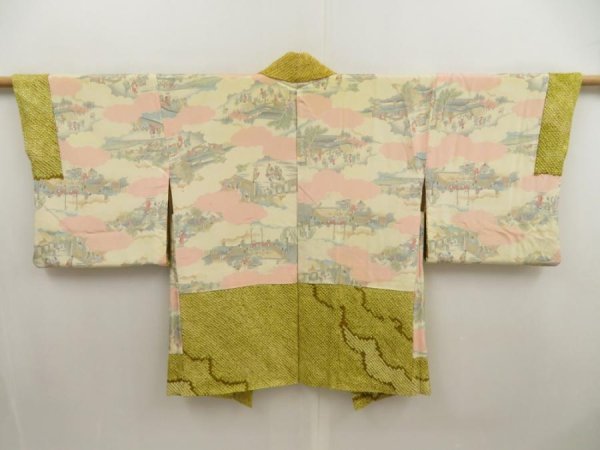Photo6: 5510T10z610 Vintage Japanese Kimono Silk SHIBORI HAORI Cloud Olive (6)