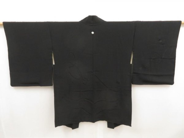 Photo1: 5510T11z700 Vintage Japanese Kimono Silk HAORI  Kumihimo Black (1)