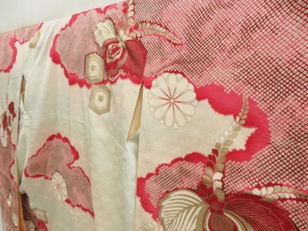Photo2: 5510T12z830 Vintage Japanese Kimono Silk FURISODE Paulownia Off-white (2)