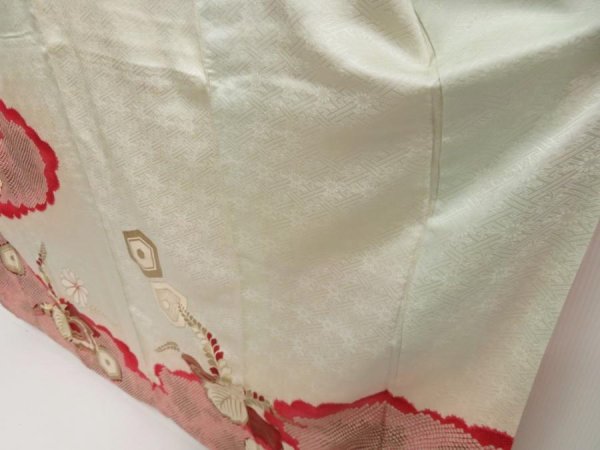 Photo4: 5510T12z830 Vintage Japanese Kimono Silk FURISODE Paulownia Off-white (4)