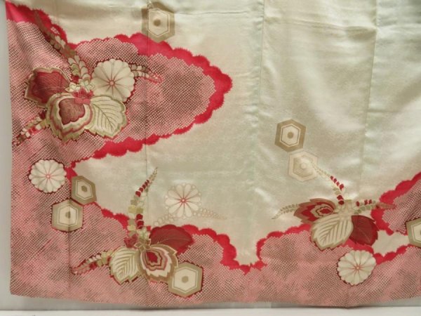 Photo5: 5510T12z830 Vintage Japanese Kimono Silk FURISODE Paulownia Off-white (5)