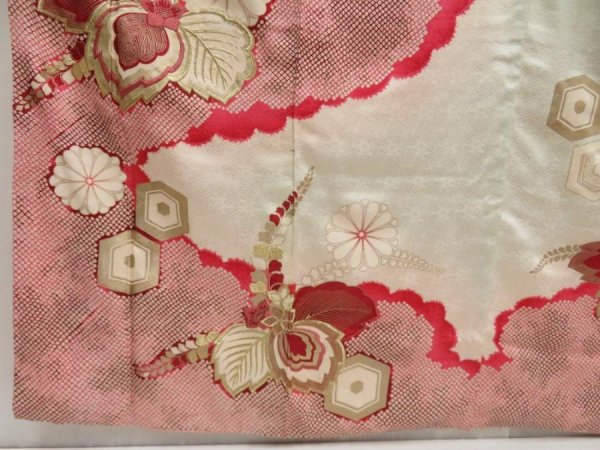 Photo6: 5510T12z830 Vintage Japanese Kimono Silk FURISODE Paulownia Off-white (6)