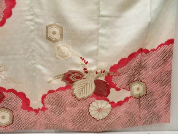 Photo7: 5510T12z830 Vintage Japanese Kimono Silk FURISODE Paulownia Off-white (7)