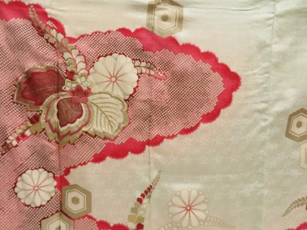 Photo8: 5510T12z830 Vintage Japanese Kimono Silk FURISODE Paulownia Off-white (8)