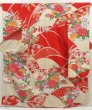 Photo1: 5510T13z1240 Vintage Japanese Kimono Crepe Silk FURISODE Peony Red (1)