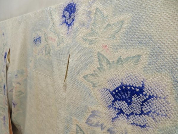 Photo2: 5510T14z1090 Vintage Japanese Kimono Silk FURISODE Peony Light blue (2)