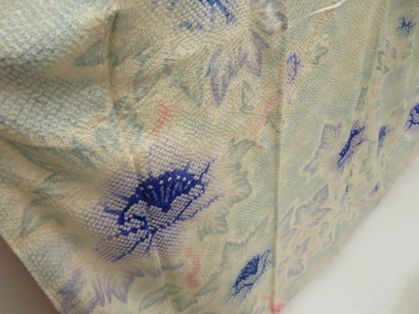 Photo3: 5510T14z1090 Vintage Japanese Kimono Silk FURISODE Peony Light blue (3)