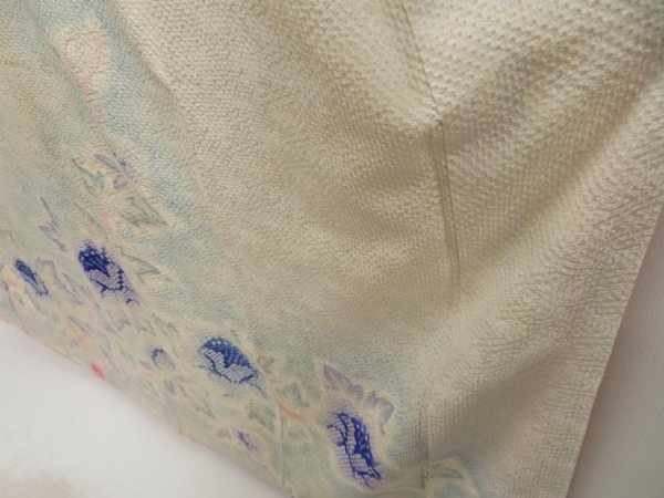 Photo4: 5510T14z1090 Vintage Japanese Kimono Silk FURISODE Peony Light blue (4)