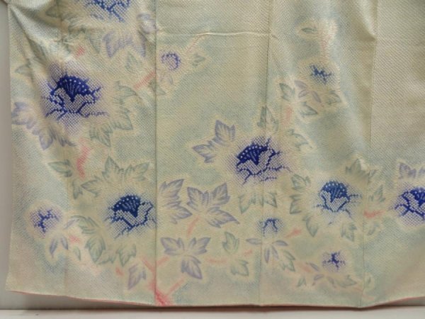 Photo5: 5510T14z1090 Vintage Japanese Kimono Silk FURISODE Peony Light blue (5)