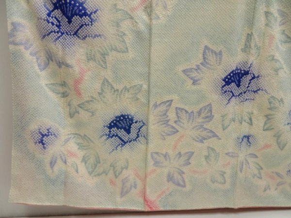 Photo6: 5510T14z1090 Vintage Japanese Kimono Silk FURISODE Peony Light blue (6)