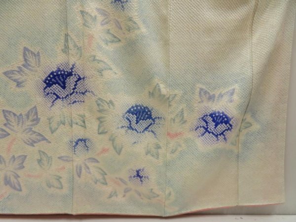 Photo7: 5510T14z1090 Vintage Japanese Kimono Silk FURISODE Peony Light blue (7)