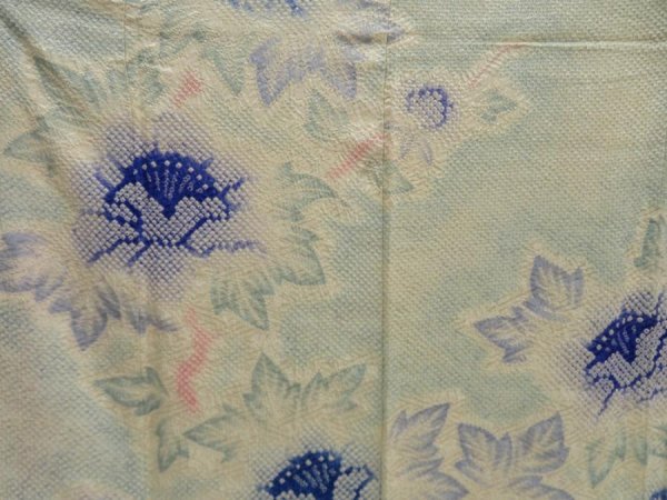 Photo8: 5510T14z1090 Vintage Japanese Kimono Silk FURISODE Peony Light blue (8)