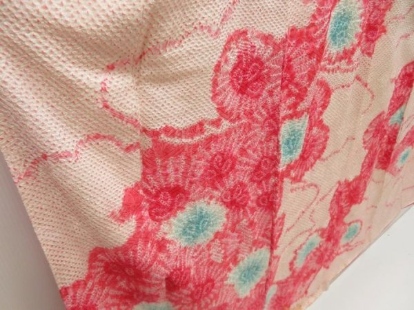 Photo3: 5511T01z890 Vintage Japanese Kimono Silk SHIBORI FURISODE Flower Red-Pink (3)