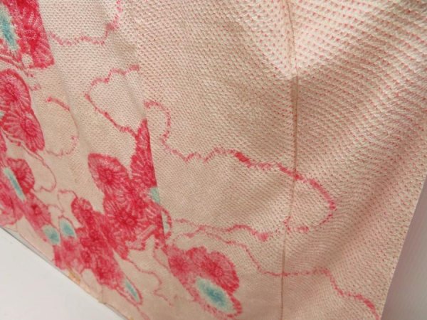 Photo4: 5511T01z890 Vintage Japanese Kimono Silk SHIBORI FURISODE Flower Red-Pink (4)