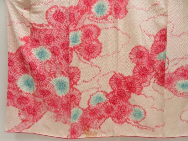 Photo5: 5511T01z890 Vintage Japanese Kimono Silk SHIBORI FURISODE Flower Red-Pink (5)