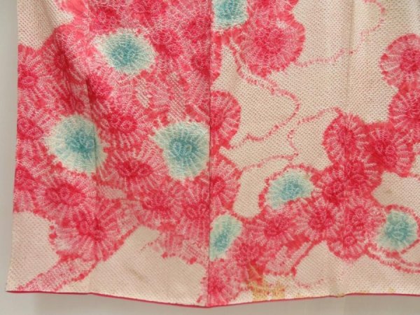 Photo6: 5511T01z890 Vintage Japanese Kimono Silk SHIBORI FURISODE Flower Red-Pink (6)