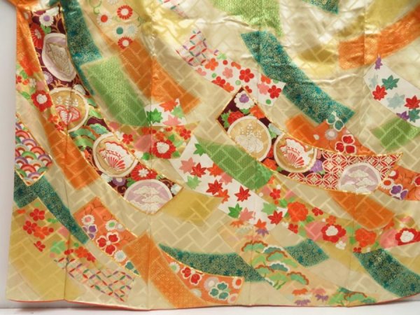Photo5: 5511T04z1200 Vintage Japanese Kimono Silk FURISODE  Sand beige (5)