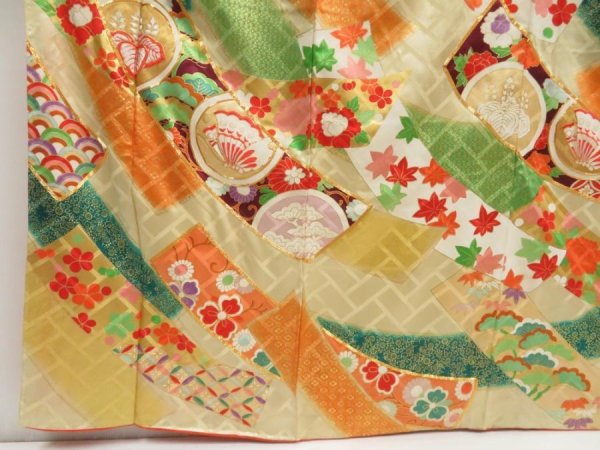 Photo6: 5511T04z1200 Vintage Japanese Kimono Silk FURISODE  Sand beige (6)