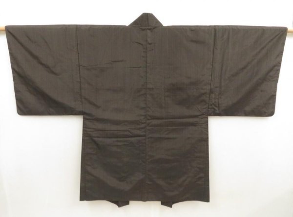 Photo1: 5511T07z370 Vintage Japanese Kimono Silk Men's HAORI  Dark brown (1)