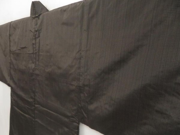 Photo2: 5511T07z370 Vintage Japanese Kimono Silk Men's HAORI  Dark brown (2)
