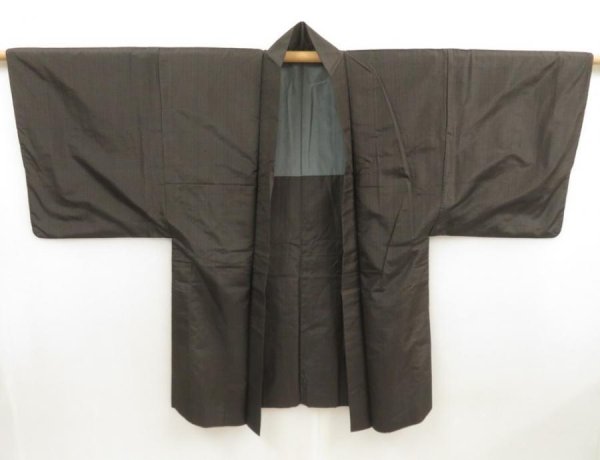 Photo3: 5511T07z370 Vintage Japanese Kimono Silk Men's HAORI  Dark brown (3)