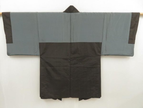Photo6: 5511T07z370 Vintage Japanese Kimono Silk Men's HAORI  Dark brown (6)