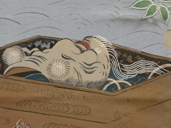 Photo7: 5511T11z530 Vintage Japanese Kimono Silk Men's OSHIMA HAORI Pine Navy-Gray (7)