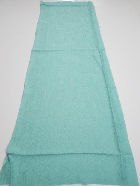 Photo5: 3C02z60  Japanese Kimono Silk  FABRIC Tsujigahana Blue-Green 44.1x14.6 (5)