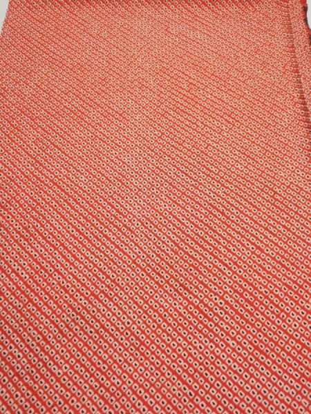 Photo2: 3C01z50  Japanese Kimono Silk  FABRIC Shibori Orange-Red 40.6x15.0 (2)